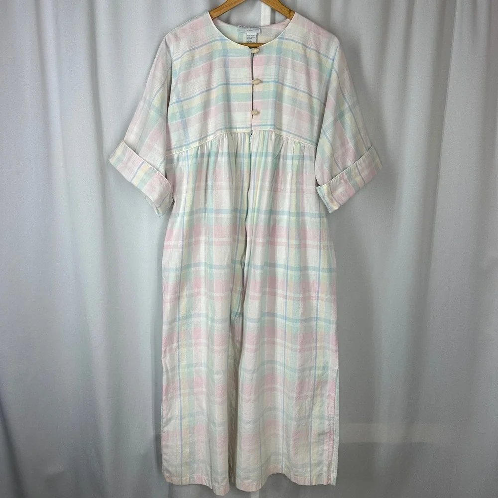 Miss Elaine At Home Pastel Plaid Cotton House Dress Lounger READ